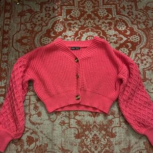 SHEIN Vibrant Pink Cropped Cardigan